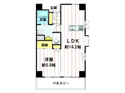 長野MKビル(1LDK/5階)の間取り写真