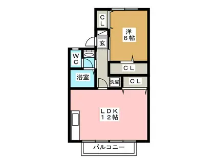 ラベンダーハイツ新井 F棟(1LDK/2階)の間取り写真