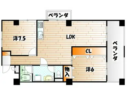 運海ビル(2LDK/4階)の間取り写真