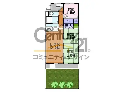 ソシアル大山崎 1F(3LDK/1階)の間取り写真