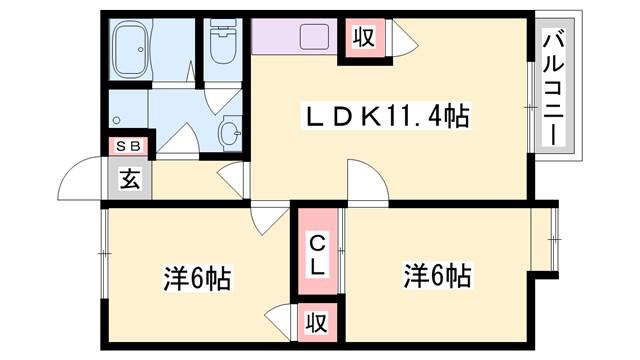 AMBER PEARL(2LDK/1階)の間取り写真