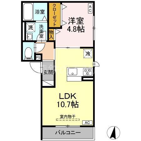 D-HILLS元魚(1LDK/3階)の間取り写真