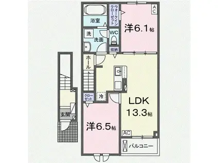ノアムールカB(2LDK/2階)の間取り写真