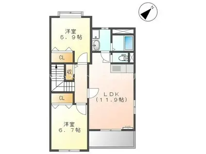 ヴィラサンライトI(2LDK/2階)の間取り写真