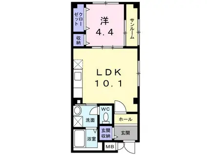クローバー・MIII(1LDK/1階)の間取り写真