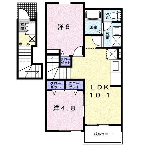 ブルックロードK(2LDK/2階)の間取り写真