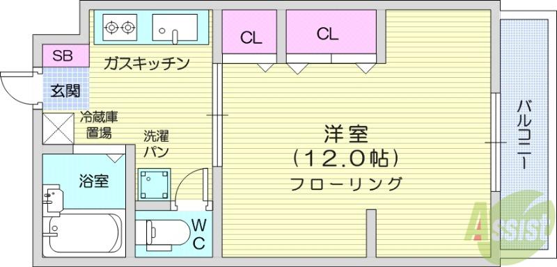シェモア泉中央(1K/4階)の間取り写真