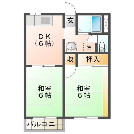 コーポあこぎB(2DK/1階)の間取り写真