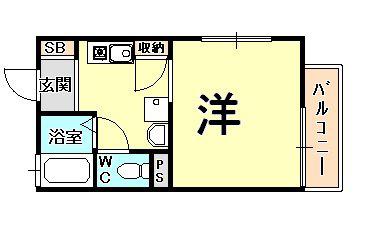 ジヴェルニー甲子園(1K/1階)の間取り写真