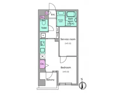 レジディア調布(1SK/2階)の間取り写真