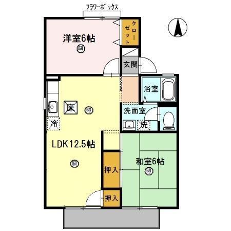 グリーンアベニューA(2LDK/1階)の間取り写真