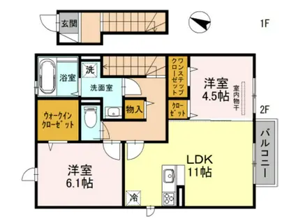 クレア C棟(2LDK/2階)の間取り写真