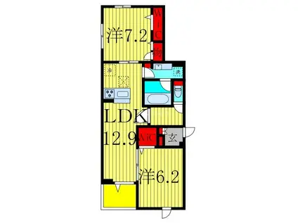 ルミナス日立(2LDK/1階)の間取り写真