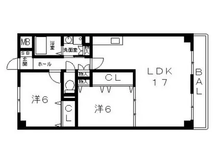 ベルデュール垣内(2LDK/2階)の間取り写真