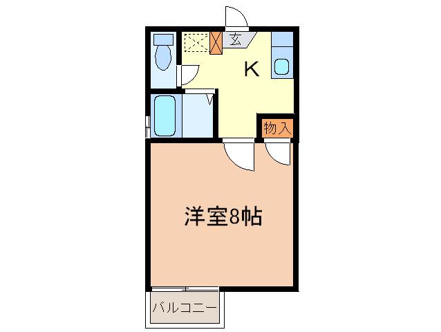 ハミングタウン高辻ケ丘A(1K/2階)の間取り写真