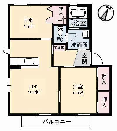 ハミングバードE(2LDK/1階)の間取り写真