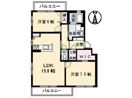 メイプルヒルズ(2LDK/2階)の間取り写真