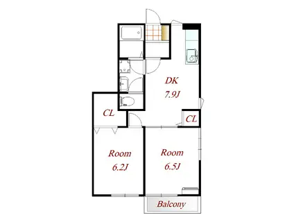 カーサカネジョウ(2DK/1階)の間取り写真