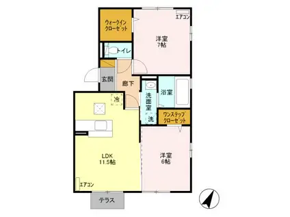 ルンダーベルクA(2LDK/1階)の間取り写真