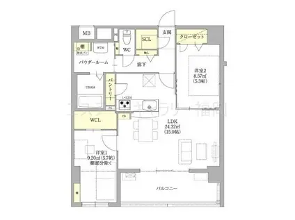 MONTE VISTA(2LDK/7階)の間取り写真