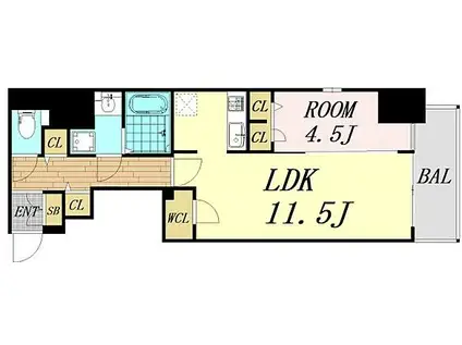 S-RESIDENCE阿波座(1LDK/4階)の間取り写真