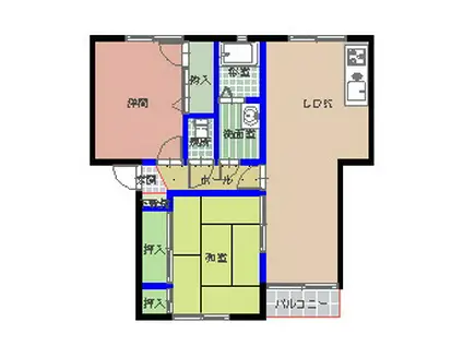 ドルフケルンB棟(2LDK/1階)の間取り写真