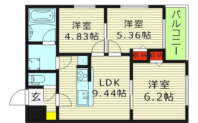 エス.フィールド奏(3LDK/1階)の間取り写真