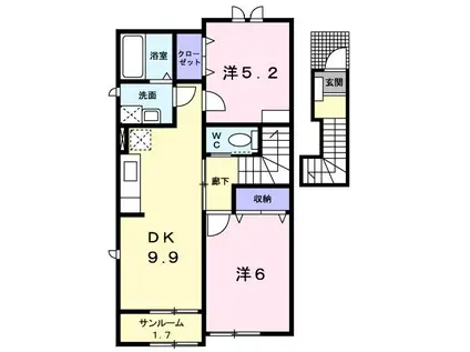 フルール(2DK/2階)の間取り写真