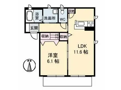 プログレスC棟(1LDK/1階)の間取り写真