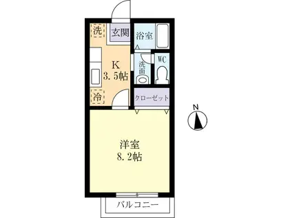 フェリーチェひたち野B棟(1K/2階)の間取り写真