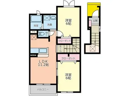 コンフリエ下里 III(2LDK/2階)の間取り写真