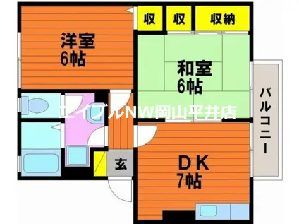 ビューラー福泊B棟(2DK/1階)の間取り写真