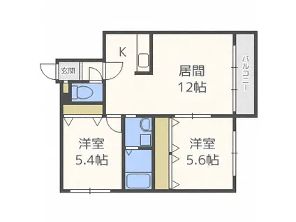 サンライン山鼻(2LDK/3階)の間取り写真