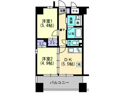 ロータス高松(2DK/2階)の間取り写真