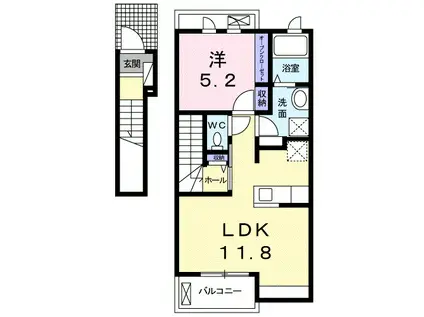 プラシード カーサI(1LDK/2階)の間取り写真