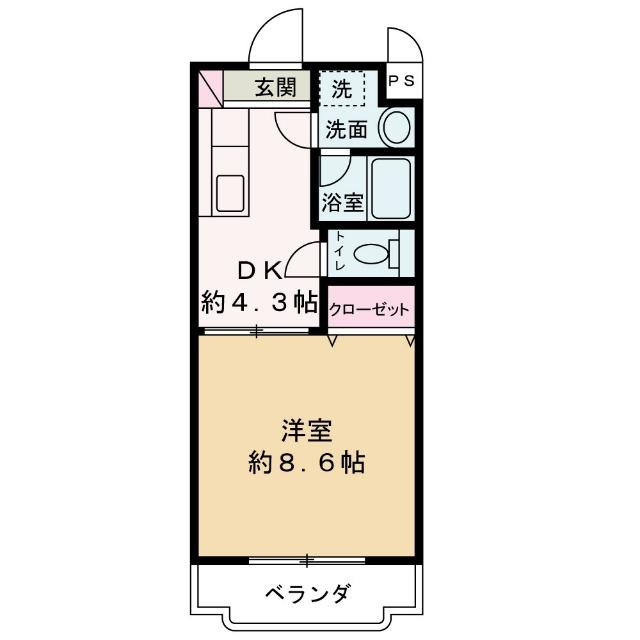 シンフォニー(1DK/2階)の間取り写真
