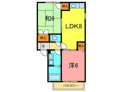 ソレアード北仁川(2LDK/2階)の間取り写真