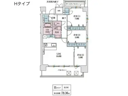スプランディット本町グラン(2LDK/19階)の間取り写真