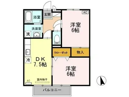 ファミール東琴芝(2DK/2階)の間取り写真