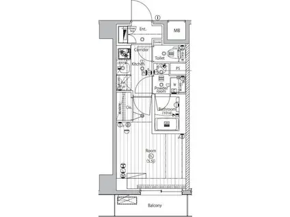 プレミアムキューブ品川戸越(1K/1階)の間取り写真