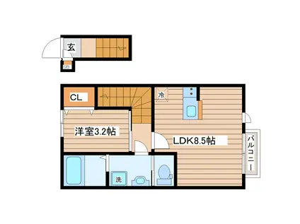 THE ROOM 南仙台駅B棟(1LDK/2階)の間取り写真