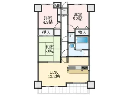 ルモン泉大津(3LDK/4階)の間取り写真