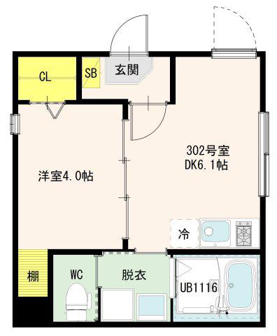 プラシッド千住緑町(1DK/3階)の間取り写真