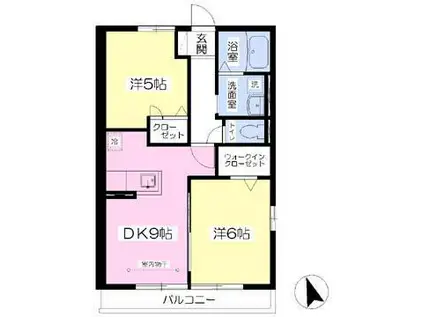 フィールドコーポII(2DK/1階)の間取り写真