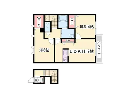 カーザ ボニータC棟(2LDK/2階)の間取り写真