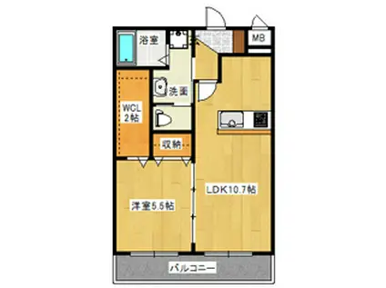 羽衣ハイツ(1LDK/2階)の間取り写真