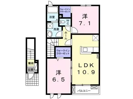 コスモフランB(2LDK/2階)の間取り写真