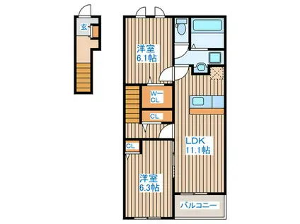 ディアコート桜III(2LDK/2階)の間取り写真