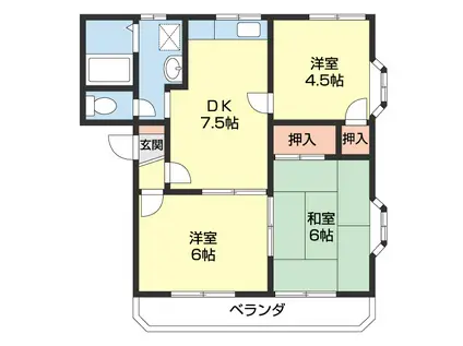 マリンハイツA棟(3DK/2階)の間取り写真