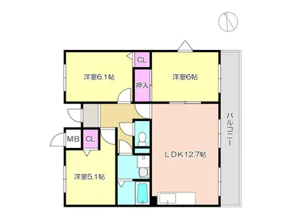テーミス門ノ前 201(3LDK/2階)の間取り写真